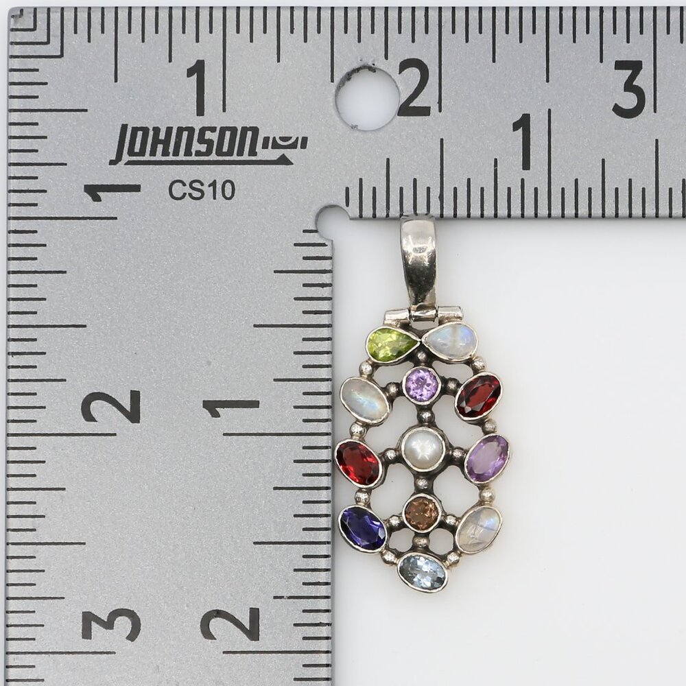 Vintage Sterling Silver Openwork Colorful Gemstones Pendant Nicky Butler Style - Picture 3 of 3